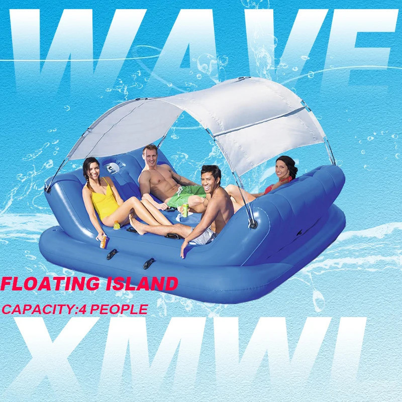 Canopy Island Deluxe Lounger พวงน้ำสำหรับสระน้ำและชายหาด รองรับ 4 คน พร้อม Sun Shade