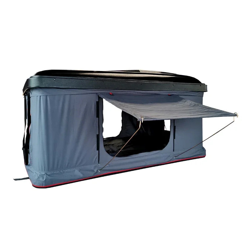 Camping อลูมิเนียมหลังคาเต็นท์รถสามเหลี่ยม Clamshell Hard Shell หลังคาเต็นท์สาหรับเดินป่ากลางแจ้งบนหลังคาเต็นท์รถ 4 ต่อ