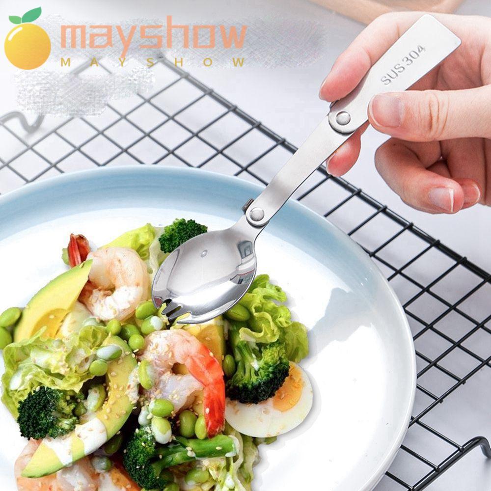 MAYSHOW ช้อนส้อมพับได้สแตนเลส พ็อกเก็ตขนาดเล็ก