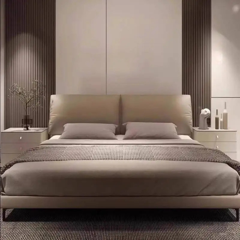 ที่ไม่ซ้ากันสีเทาเตียงคู่ตกแต่ง Minimalist โมเดิร์น Pliable คู่กรอบไม้ Camping Cama Matrimonial เฟอร์นิเจอร์ F