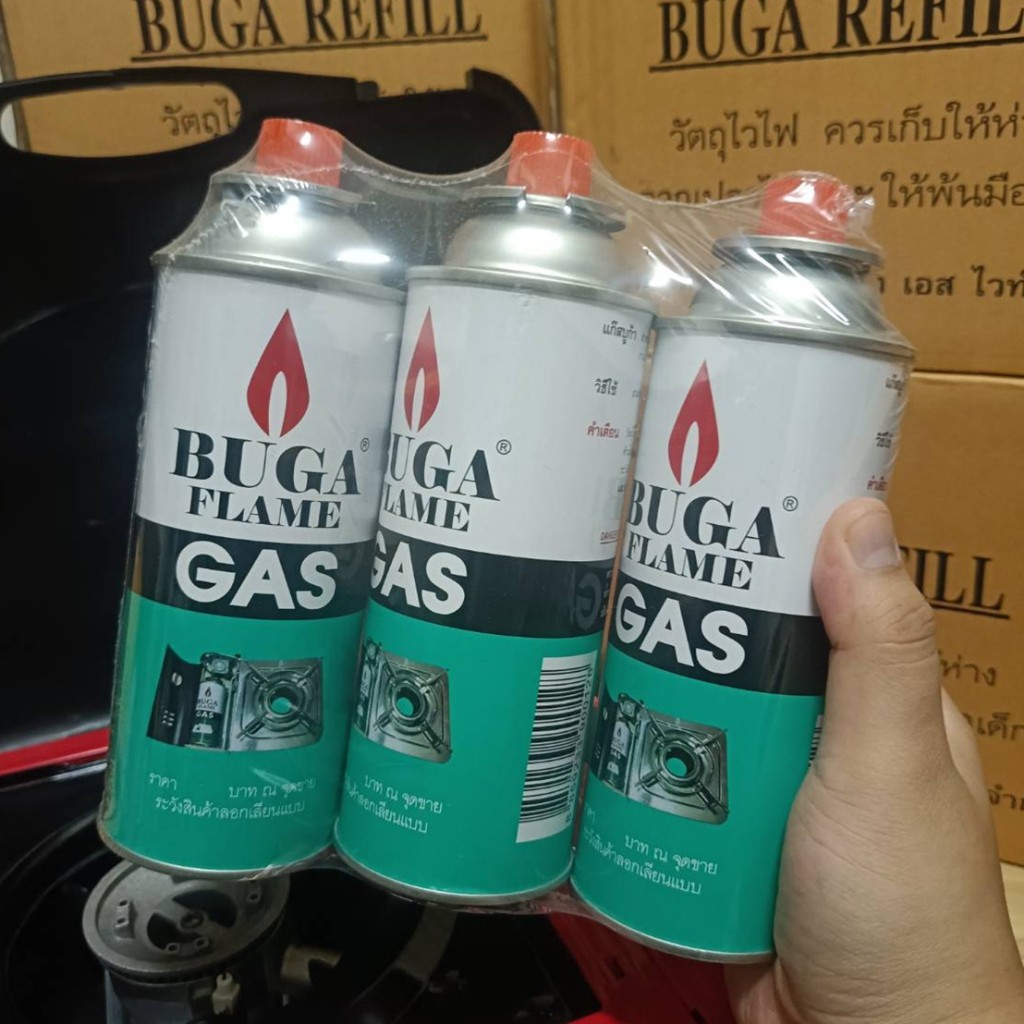 ส่งฟรี  แก๊สกระป๋องสำหรับเตาปิคนิค Buga Gas ขวดใหญ่ 355กรัม แพ็ค 3 กระป๋องแก๊สพกพา ตั้งแคมป์ เดินป่า ทำอาหาร เด็กหอ