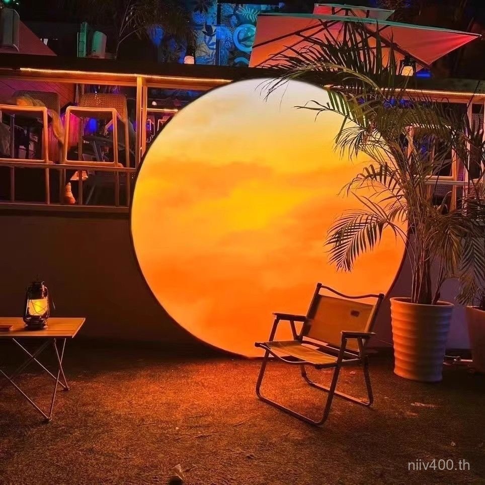 พื้นหลังเช็กอิน Sunset บนหาดทราย กับต้นมะพร้าว สำหรับการถ่ายภาพสร้างสรรค์และแคมปิ้ง