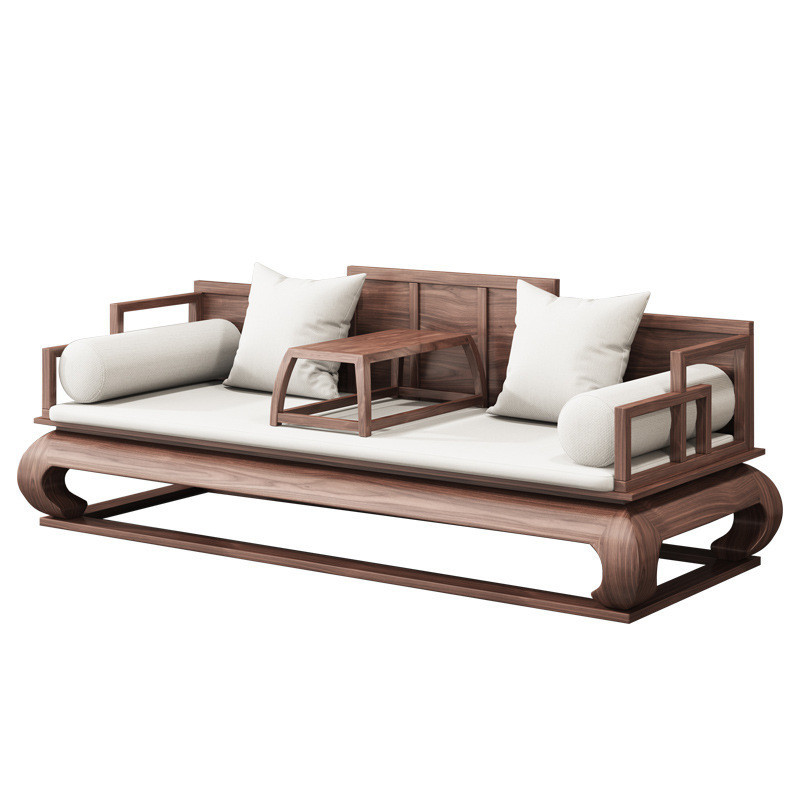 โซฟาไม้เนื้อแข็งวอลนัทสีดำ สไตล์จีนผสมผสานระหว่างความคลาสสิกและความทันสมัย สำหรับวิลล่าหรือห้องนั่งเล่น