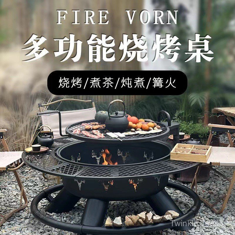เตาย่างบาร์บีคิวในครัวเรือนไม้เตาความร้อน Courtyard Grill เตา Villa Bonfire รอบเตาตาราง Charcoal Fire Ba