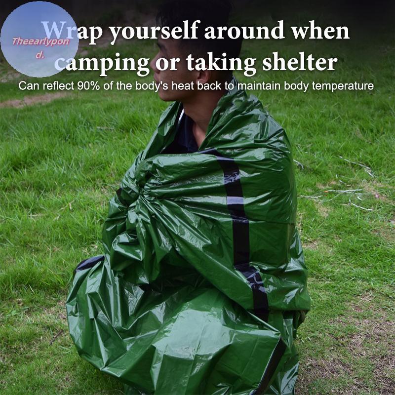 EARLYPTOND กลางแจ้งฉุกเฉิน Survival ถุงนอนผ้าห่มความร้อน Mylar กันน้านากลับมาใช้ใหม่กระสอบแบบพกพา Camping เดินป่าเกียร์ฉุกเฉิน TH