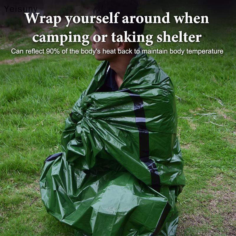 Yei กลางแจ้งฉุกเฉิน Survival ถุงนอนความร้อน nket Mylar กันน้านากลับมาใช้ใหม่กระสอบแบบพกพาตั้งแคมป์เดินป่าเกียร์ฉุกเฉิน COD