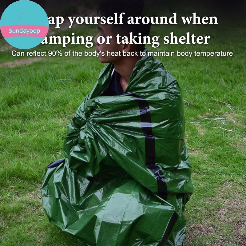ถุงนอนฉุกเฉินกลางแจ้ง ทำจาก Mylar กันน้ำ พกพาสะดวก เครื่องมือสำรองสำหรับการแคมปิงและเดินป่า