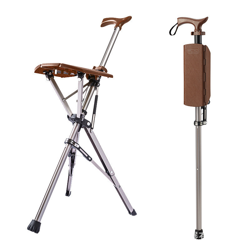ไต้หวัน Step2Gold TaDa Delta เก้าอี้ Cane เก้าอี้ที่นั่งพับสแตนเลสแบบพกพาที่นั่งสตูลไม้เท้า