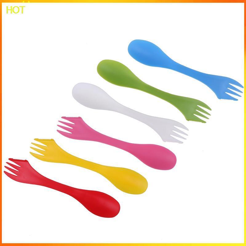 Technicolorsuper 1 ชิ้น 3 ใน 1 ช้อนส้อมเครื่องตัด Travel Camping Hiking อุปกรณ์ปิกนิกพลาสติก Spork TSR