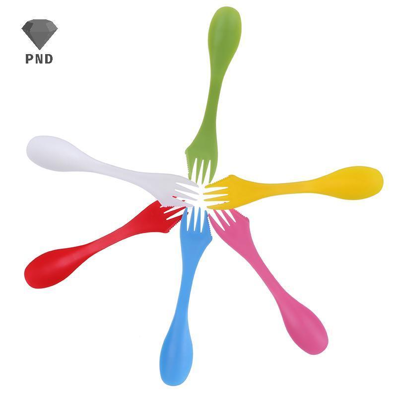 PND 1 ชิ้น 3 ใน 1 ช้อนส้อมเครื่องตัด Travel Camping Hiking อุปกรณ์ปิกนิกพลาสติก Spork raoog