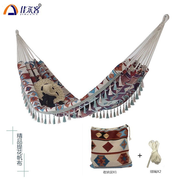 เปลญวนผ้าใบสไตล์นอร์ดิก AntiRollover Double Outdoor Camping Shaker Retro Jacquard ผ้า Lazy Swing