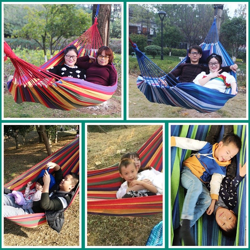 แบบพกพา เปลยวน280X80CM เปลญวนผ้าใบแถมฟรีกระเป๋าและเชือก บ้าน เปลเดินป่าcamping hammock