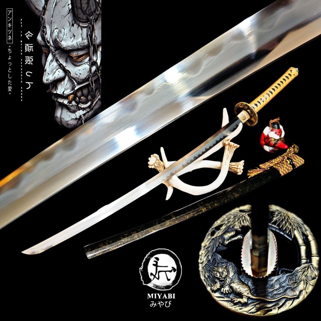 มีดเดินป่า พยัคฆ์ไผ่คำราม  Katana Kobuse Hamon Gunome  MIYABI รุ่น 6  พร้อมใบรับรอง