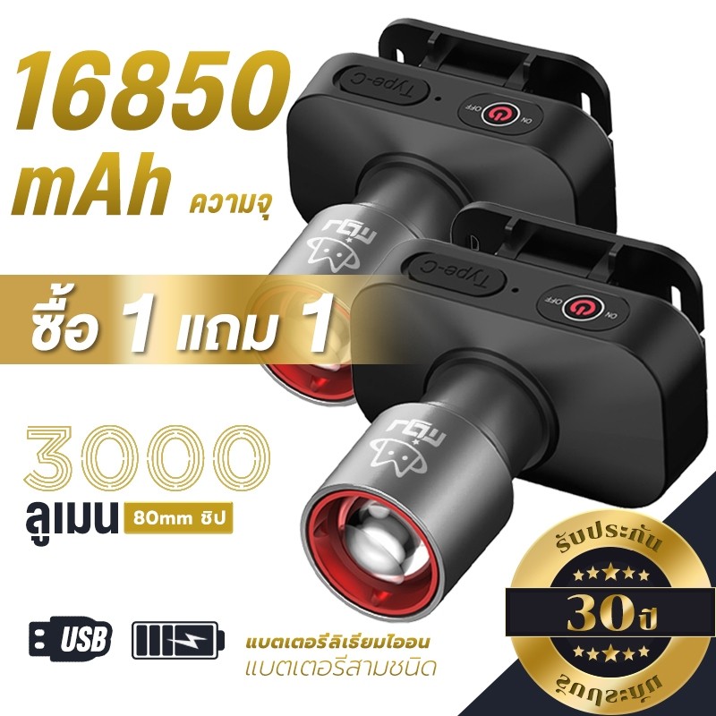 ซื้อ 1 แถม1ไฟฉายคาดหัว ไฟคาดหัว ส่องไกล ไฟคาดหัว LED ส่องกบ เดินป่า ลุยฝนได้ สว่างมาก รับประกันความสว่า
