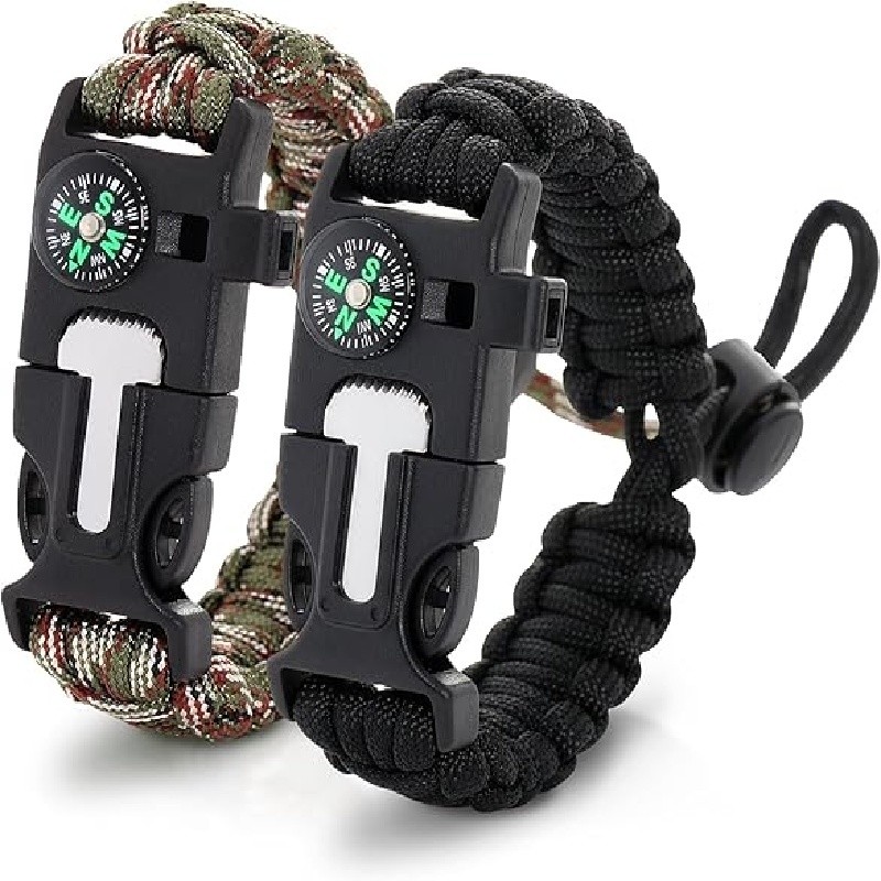 6 in 1 multi function Outdoor Survival Bracelet with Compass fire starter