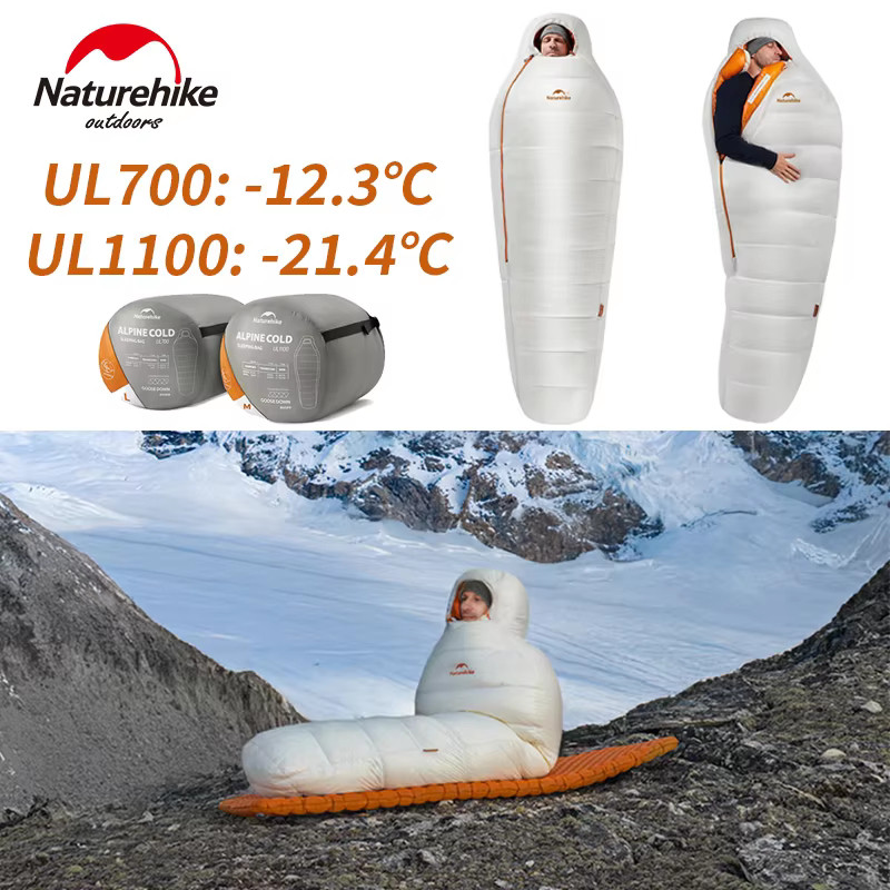 Naturehike ถุงนอนมัมมี่ 850FP 95 Goose Down 20ค เบามาก กันน้าสาหรับตั้งแคมป์เดินป่าฤดูหนาวกลางแจ้ง