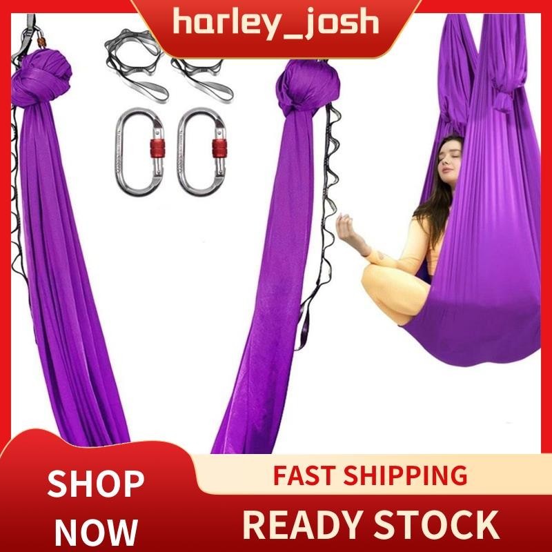 harleyjosh Aerial Yoga Hammock 28m เปลญวนโยคะกว้างบ้านในร่มเชือกแขวนผ้าเหมาะสาหรับทุกระดับของฟิตเนส