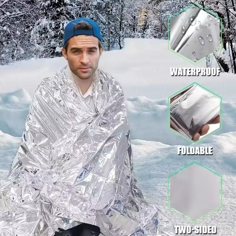 ผ้าห่มฉุกเฉิน ขนาด 160210 ซม ผ้าห่มฉุกเฉินสะท้อนแสงและกันน้ำ ผลิตด้วยเทคโนโลยีผ้าห่มฉุกเฉิน เหมาะสำหรับใช้กลางแจ้ง สีเ