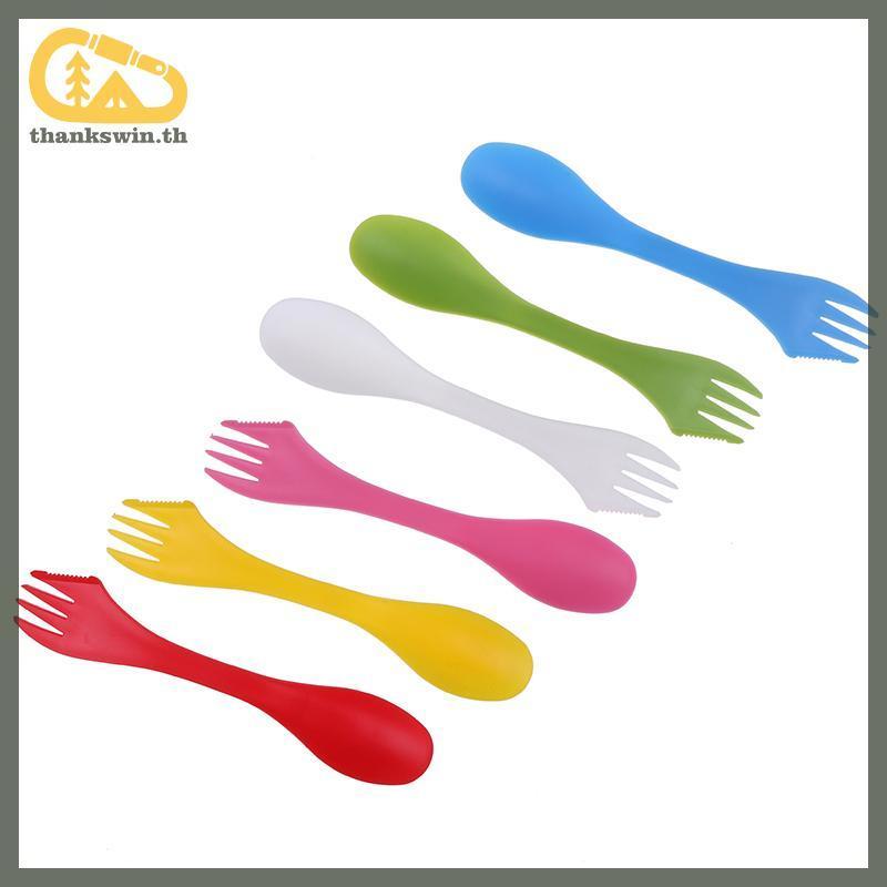 Thankswin 1 ชิ้น 3 ใน 1 ช้อนส้อมเครื่องตัด Travel Camping Hiking อุปกรณ์ปิกนิกพลาสติก Spork th