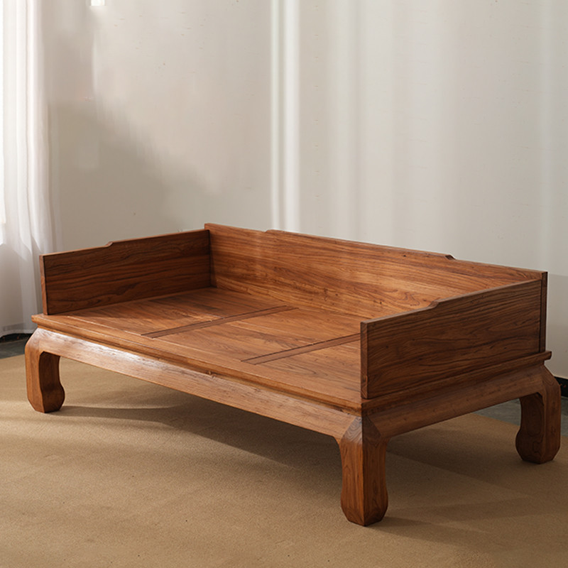 เตียงไม้เนื้อแข็งสไตล์จีนใหม่สำหรับอพาร์ทเมนต์ขนาดเล็กพร้อมฟังก์ชันโซฟาและโต๊ะกาแฟ