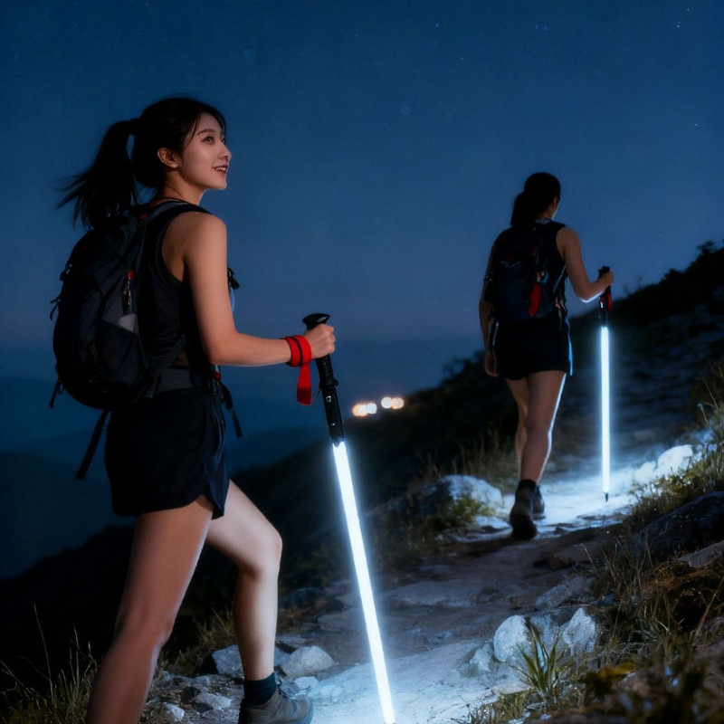 เสาปีนเขาเรืองแสงพร้อมไม้เท้าชาร์จไฟได้ สำหรับปีนเขาตอนกลางคืน