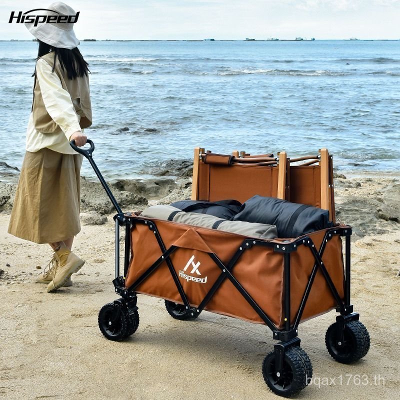 รถเข็นปิกนิกแบบพับได้สำหรับแคมปิ้งและกลางแจ้ง พร้อมที่วางของและธงความเร็ว