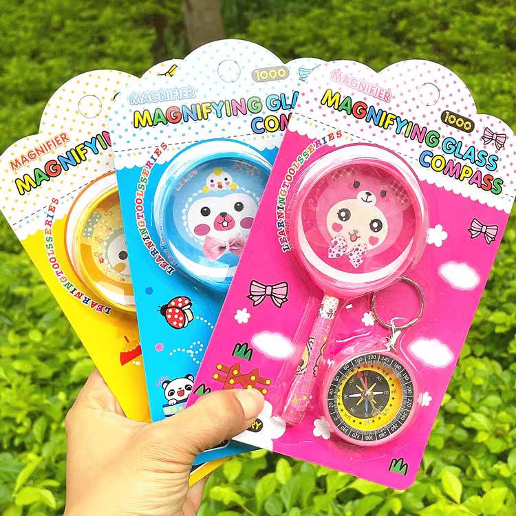 แว่นขยาย แว่นขยายเด็กเข็มทิศ ชุดของเล่นเด็กกลางแจ้ง ของเล่นเล่นเสริมการเรียนรู้ แบบพกพา คละสี