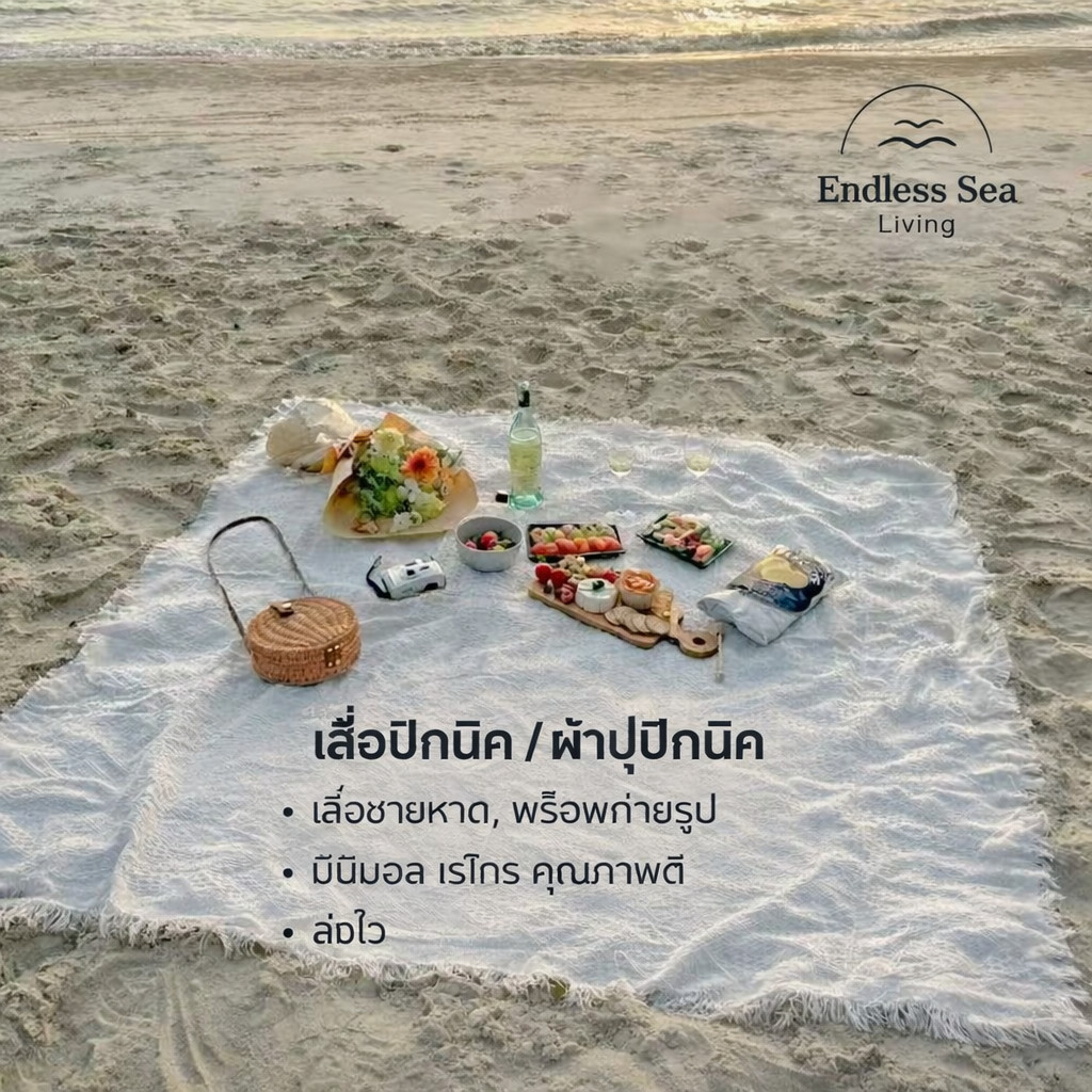 จัดส่งจากกรุงเทพ เสื่อปิคนิค คอตตอนลินินหนา นุ่ม ทน พกง่าย ถ่ายรูปสวย มินิมอลเรโทร