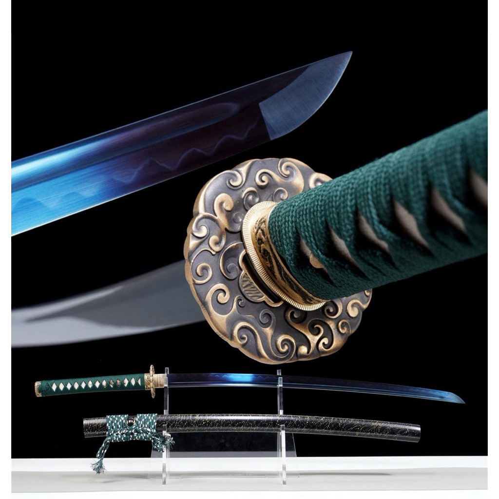 นำเข้า  ดาบซามูไร Artisan Katana   ใบมีดเหล็ก T10 Steel ผ่านการ Tempered สีฟ้า Blue Tempered สวยเด่นเป็นเอกลักษณ