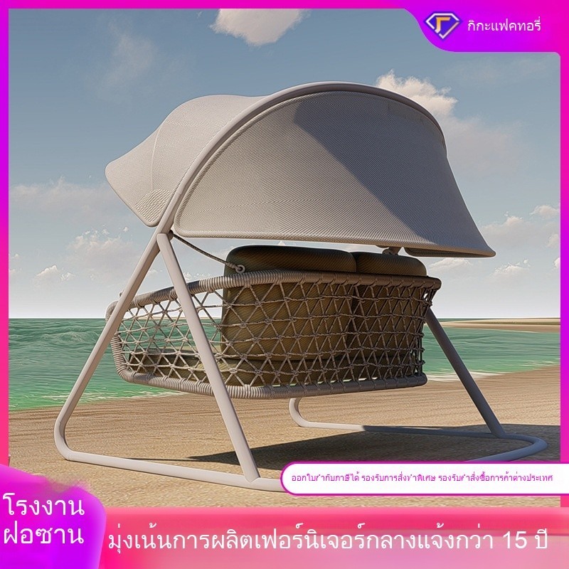 ชิงช้ากลางแจ้ง เก้าอี้แขวนวิลล่าลานบ้านสมัยใหม่ เก้าอี้แกว่งคู่และสาม แฮมม็อคพักผ่อนทางอินเทอร์เน็ต