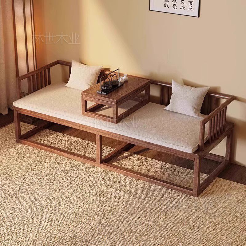 เตียงโซฟาสไตล์จีนใหม่ จากไม้เนื้อแข็ง ออกแบบทันสมัย เหมาะสำหรับพาร์ทเมนท์ขนาดเล็กหรือห้องนั่งเล่น