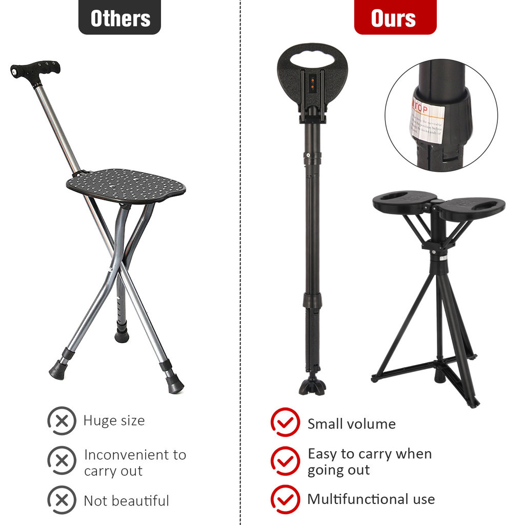 CrossBorder Shipping Camping Climbing Walking Stick การบินอลูมิเนียมมัลติฟังก์ชั่พับเดิน Stick สตูลแบบพกพา Rest Handy เครื่องมือกลางแจ้งสตูล