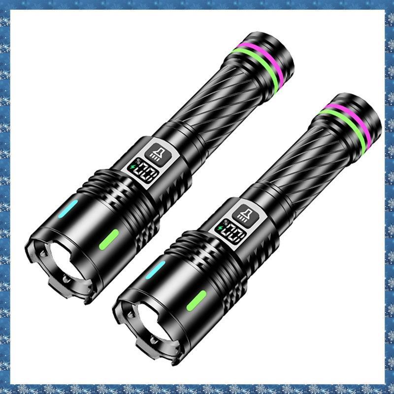 ไฟฉายชาร์จไฟได้ 2 ชิ้น LED แสงสว่างพิเศษ ปรับระดับความสว่างได้ สำหรับแคมปิงและฉุกเฉิน