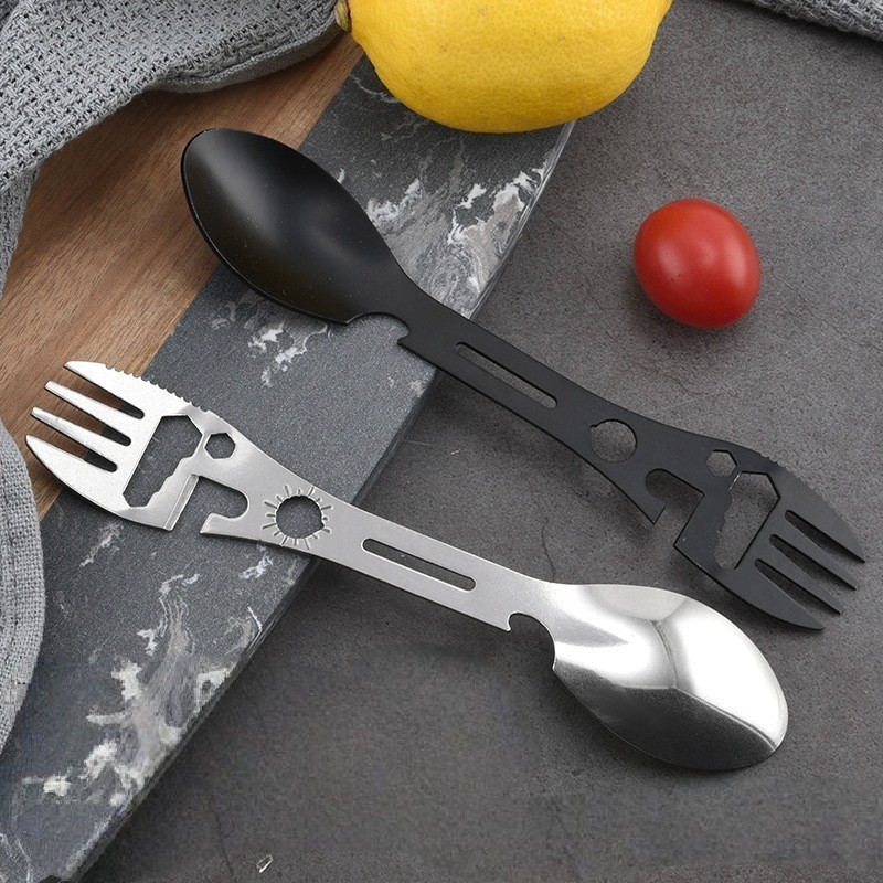 858 ช้อนเอนกประสงค์ ช้อนพกพา สแตนเลส สำหรับตั้งแคมป์ เดินป่า ปิกนิก พร้อมส่ง