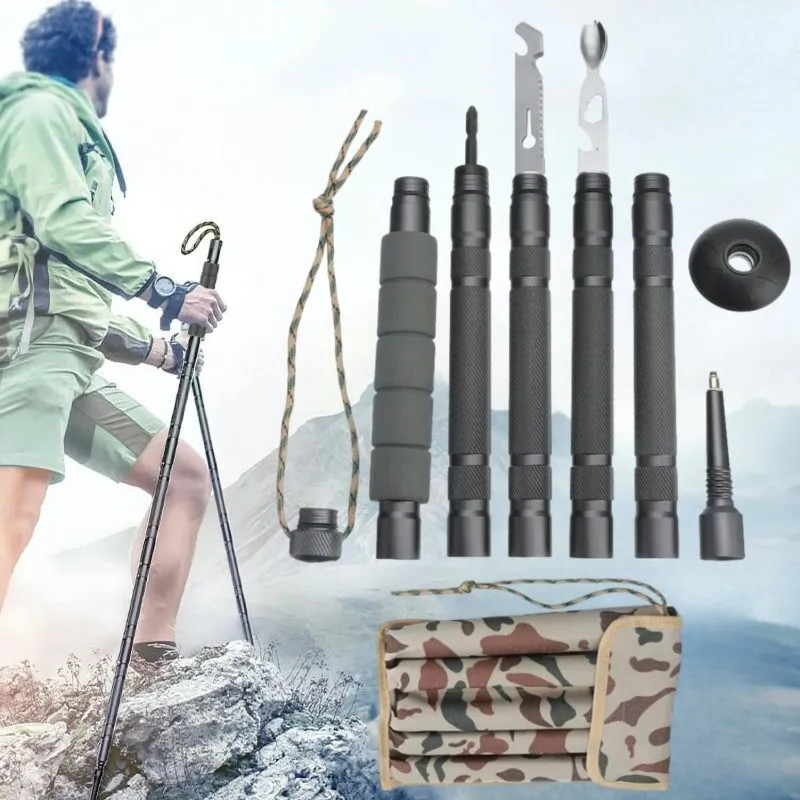 ระบบเอาชีวิตรอด Telescopic Trekking Pole อลูมิเนียม Carbon Walking Cane สาหรับกลางแจ้งสาหรับ Camping Hiking ยางสบาย