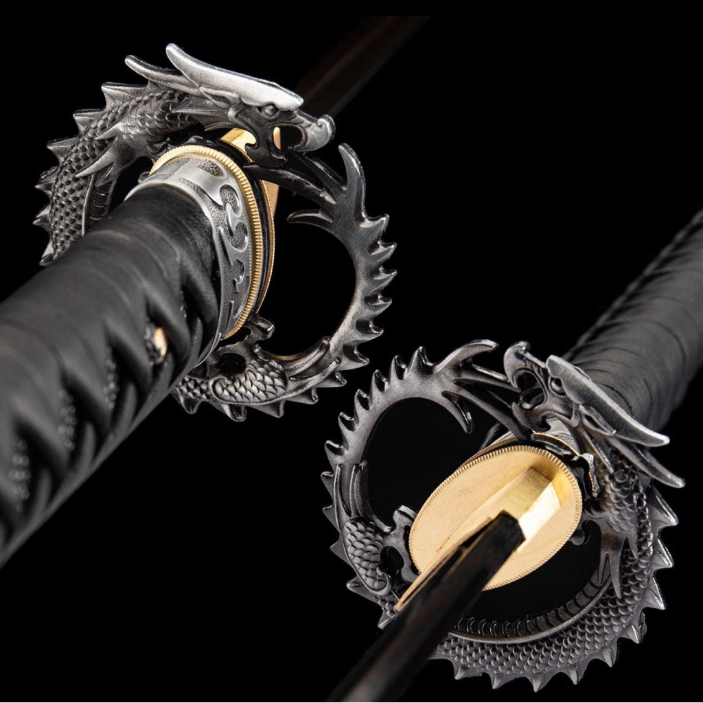 นำเข้า  Black Dragon Katana   Handmade Samurai Katana Sword  ดาบซามูไรทำมือสุดงดงามใบมีดสีดำเข้ม 1060 High Carbon
