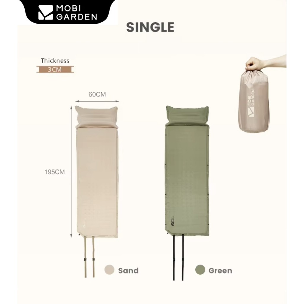 Mobi Garden ที่นอนหมอนนอนเป่าลมแบบพับได้ลายจุดจาก เหมาะสำหรับการตั้งแคมป์กลางแจ้ง กันน้ำ และเชื่อมต่อกันได้