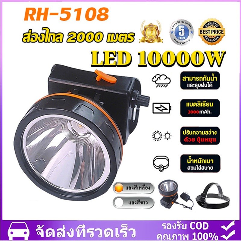 ไฟฉายคาดหัวแรงสูง ไฟฉายคาดหัว LED สว่าง ส่องไกล ทนทาน ชารจ์ไฟได้ Highstrength Head