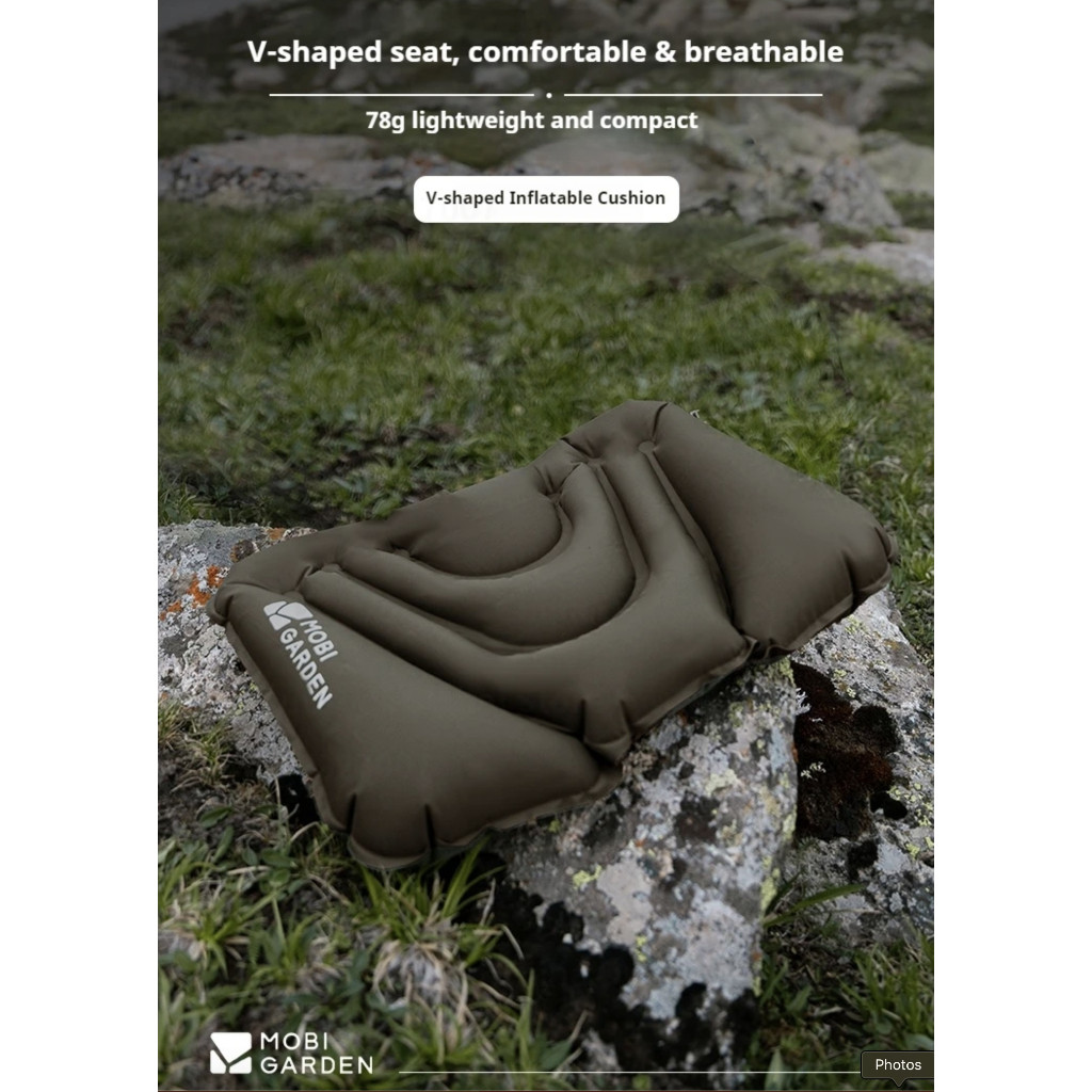 MOBI GARDEN เบาะลมพับได้รูปตัววี ทำจากไนลอน 30D TPU สำหรับตั้งแคมป์ เดินป่า ท่องเที่ยว ทำงาน น้ำหนักเบาพิเศษ