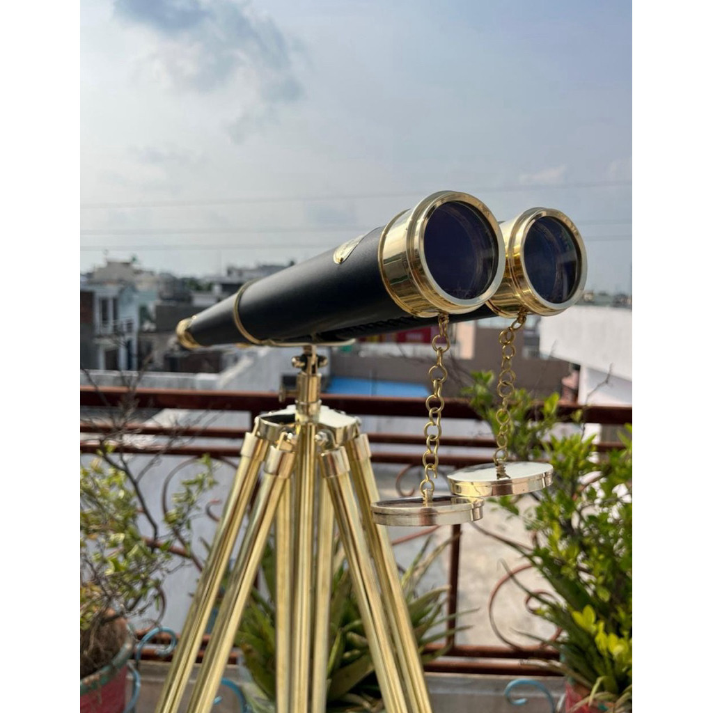 นำเข้า กล้องส่องทางไกลทองเหลืองพรีเมียม พร้อมขาตั้งไม้ปรับระดับ Vintage 18 Handcrafted Maritime Spyglass with 64
