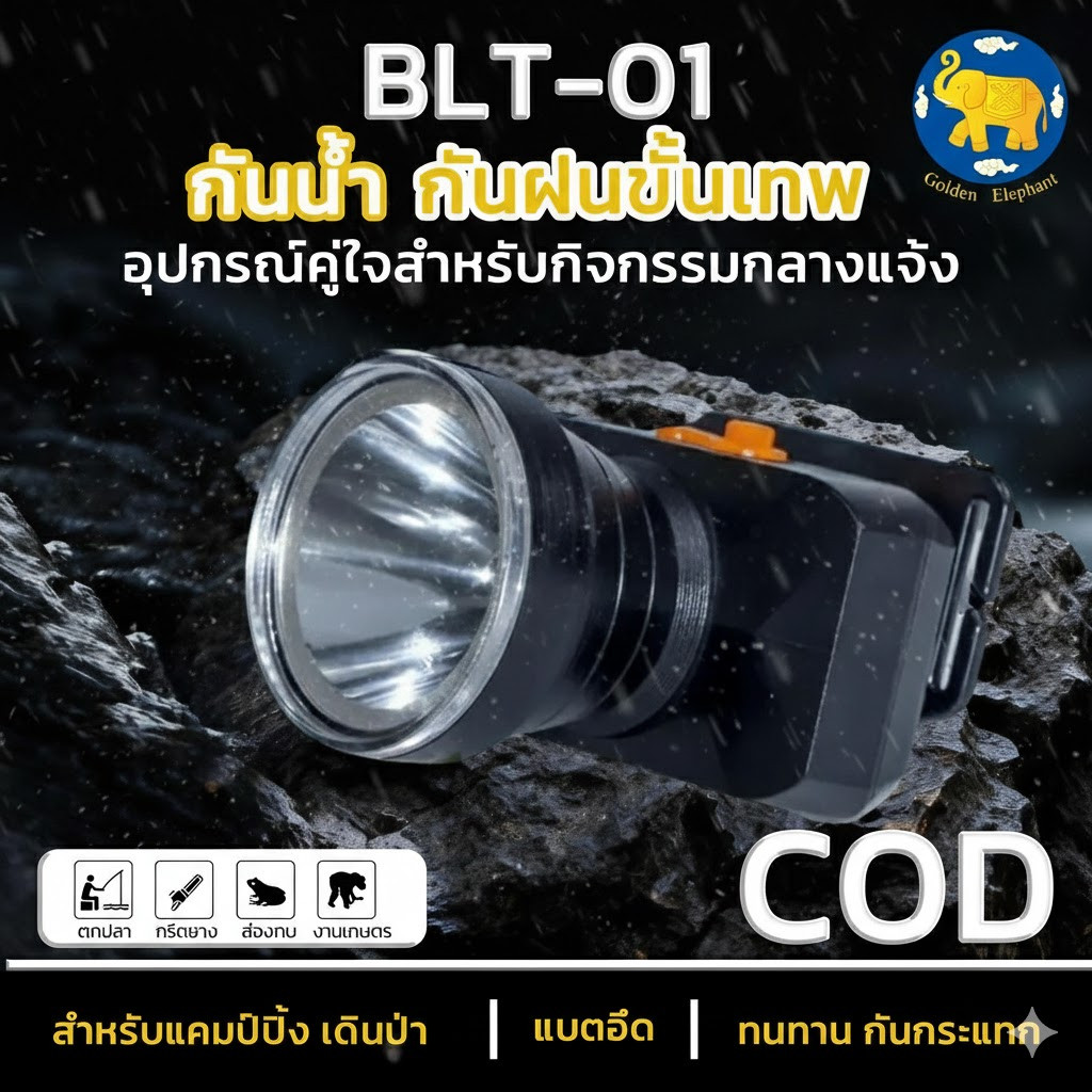 ไฟฉายคาดหัว LED 200W แบตเตอรี่ลิเธียม ใช้งานได้ยาวนานแบบสินค้าสวัสดิการไม่ทำกำไร
