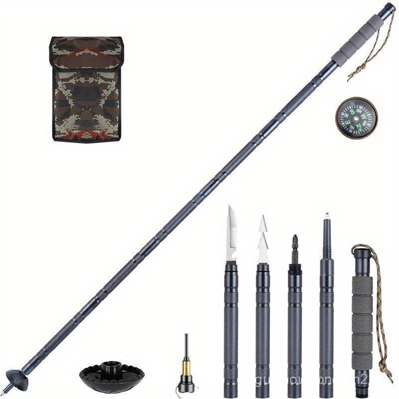 7in1 Tactical Trekking Stick Retractable Folding MultiFunction Compass Tinder Saw Blade Screwdriver Pliers Premium Outdoor Survival Gear for Hiking tactical hiking stick trek pole Travel Accessories Camping Supplies