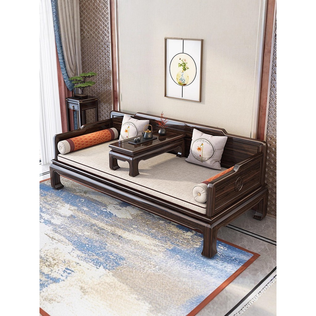 เตียงโซฟาสไตล์จีนไม้เนื้อแข็งสำหรับห้องนั่งเล่น ออกแบบอย่างเรียบง่ายและสวยงาม