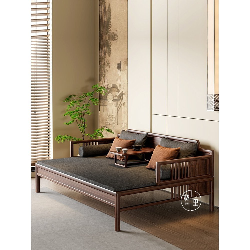 เตียงและโซฟาสามที่นั่งMade from Walnut Wood แบบเนื้อแข็ง พร้อมเก้าอี้ สำหรับห้องนั่งเล่นในบ้าน