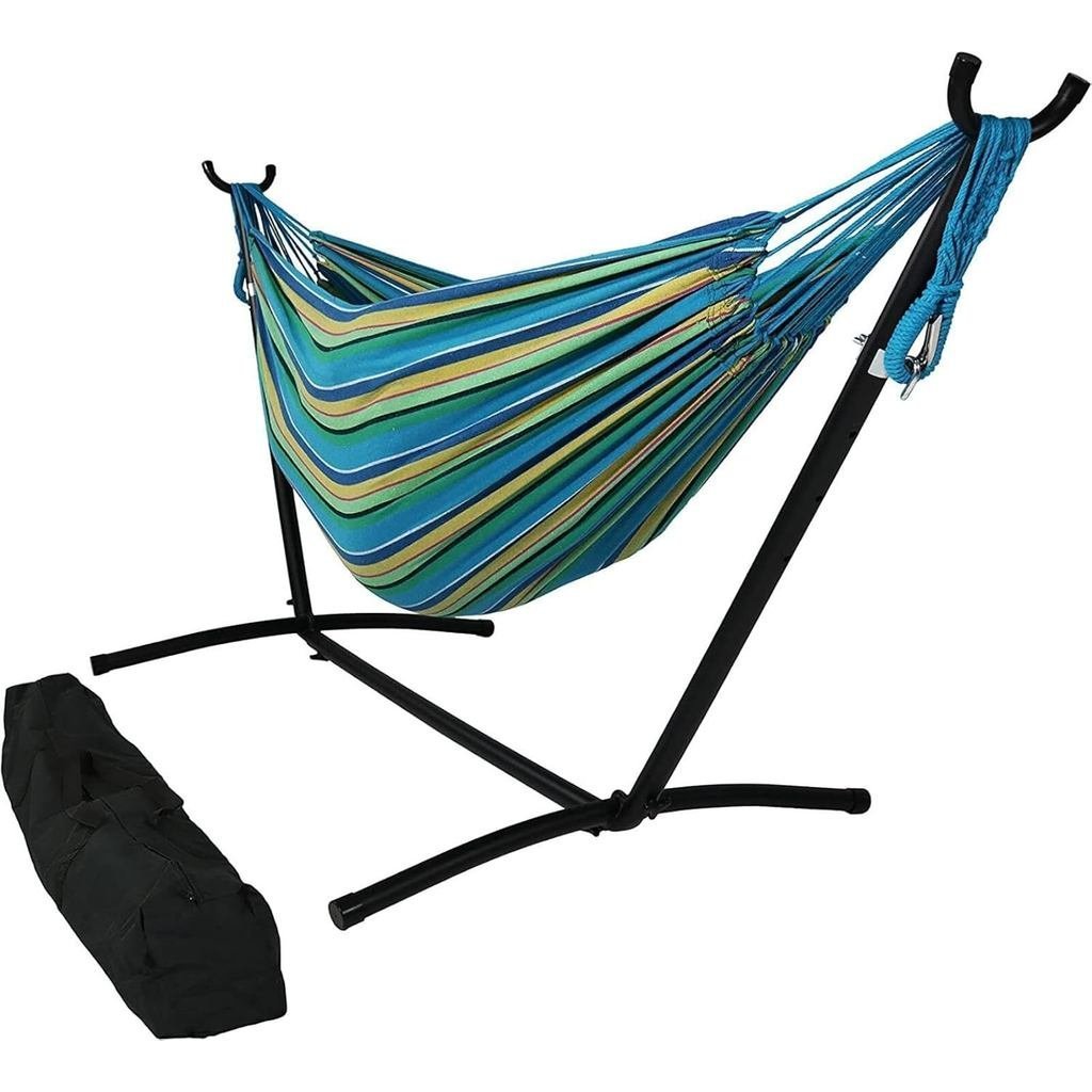 เต้นท์ตั้งแคมป์สำหรับเด็กพร้อมผ้าใบเปลญวนและชั้นวางเหล็กคู่