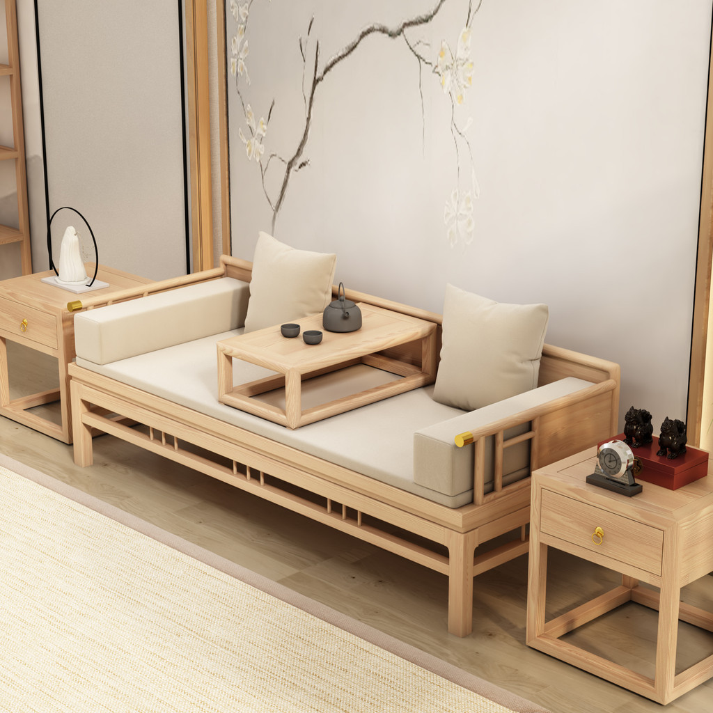 Arhat เตียงไม้เนื้อแข็ง PushPull เตียงสีขาว Waxwood อพาร์ทเมนต์ขนาดเล็กห้องนั่งเล่นโซฟาเรียบง่าย Concubine Ta Retractable Dual