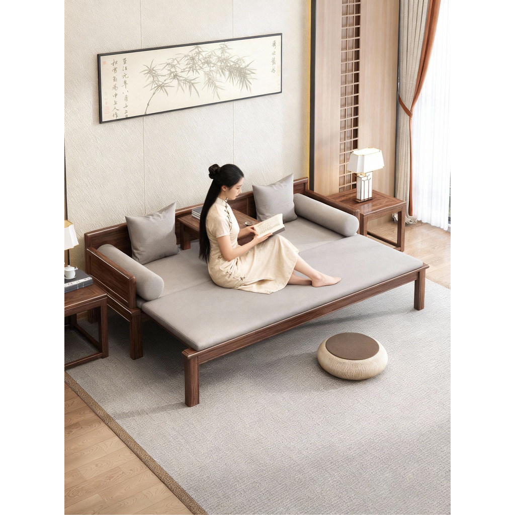 เตียงโซฟาไม้เนื้อแข็ง สไตล์จีนใหม่ ออกแบบแบบอาราฮันต์ ใช้งานได้สองทาง สำหรับapartment ตกแต่งสวยงาม