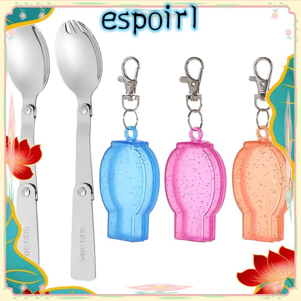 อีโซร์ กระเป๋าช้อนส้อมภาชนะสแตนเลสอุปกรณ์ปิกนิกแสงส้อมพับได้ขนาดเล็ก