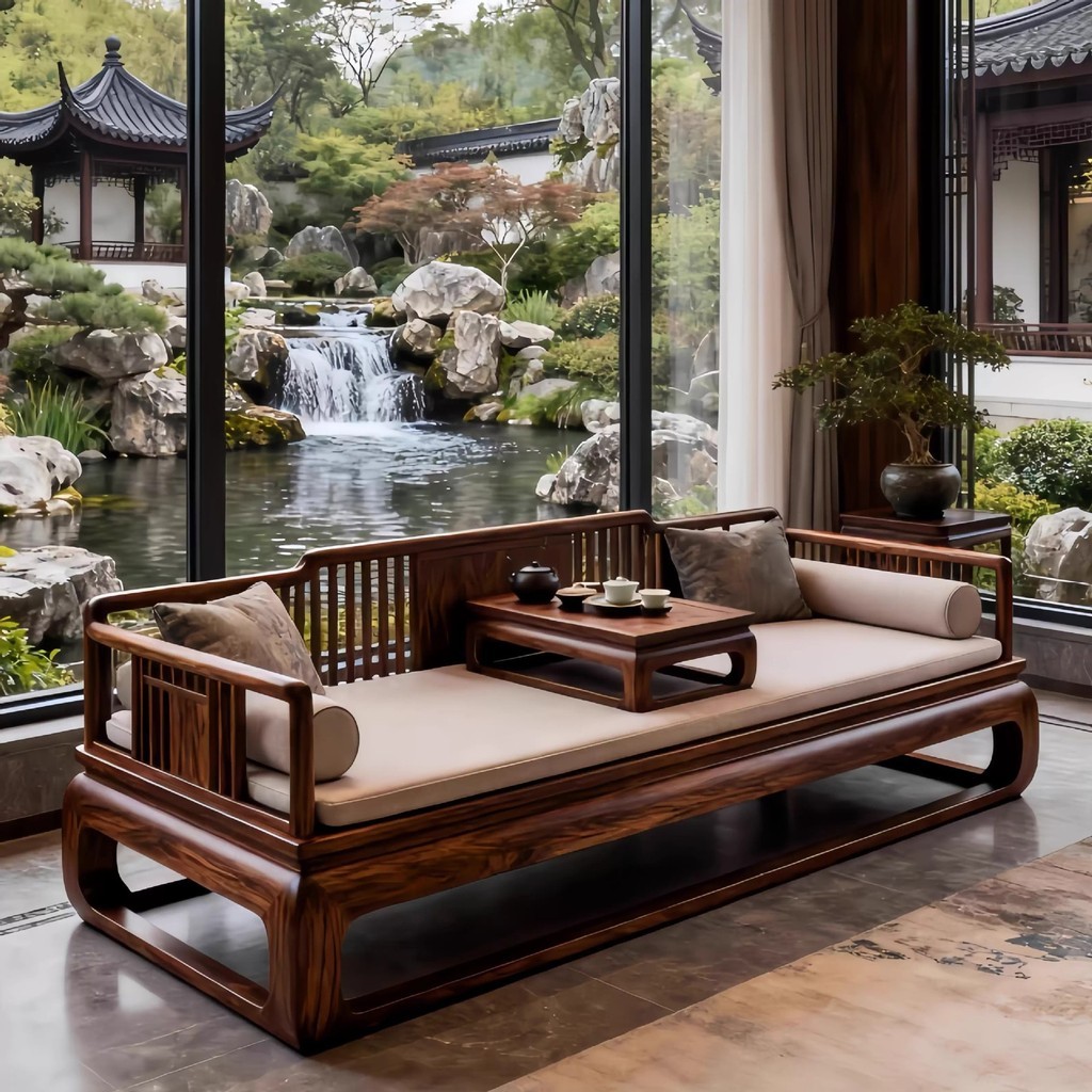 โซฟาเตียงวอลนัทสีดำ ดีไซน์หรู จากจีน สำหรับห้องนั่งเล่น พร้อมผ้าไม้เนื้อแข็งแบบกำหนดเอง