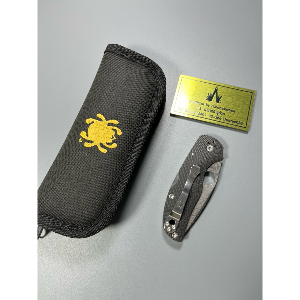 Spyderco 40th Anniversary Native 5 Folding Knife Damasteel Blade Fluted Carbon Fiber Handles